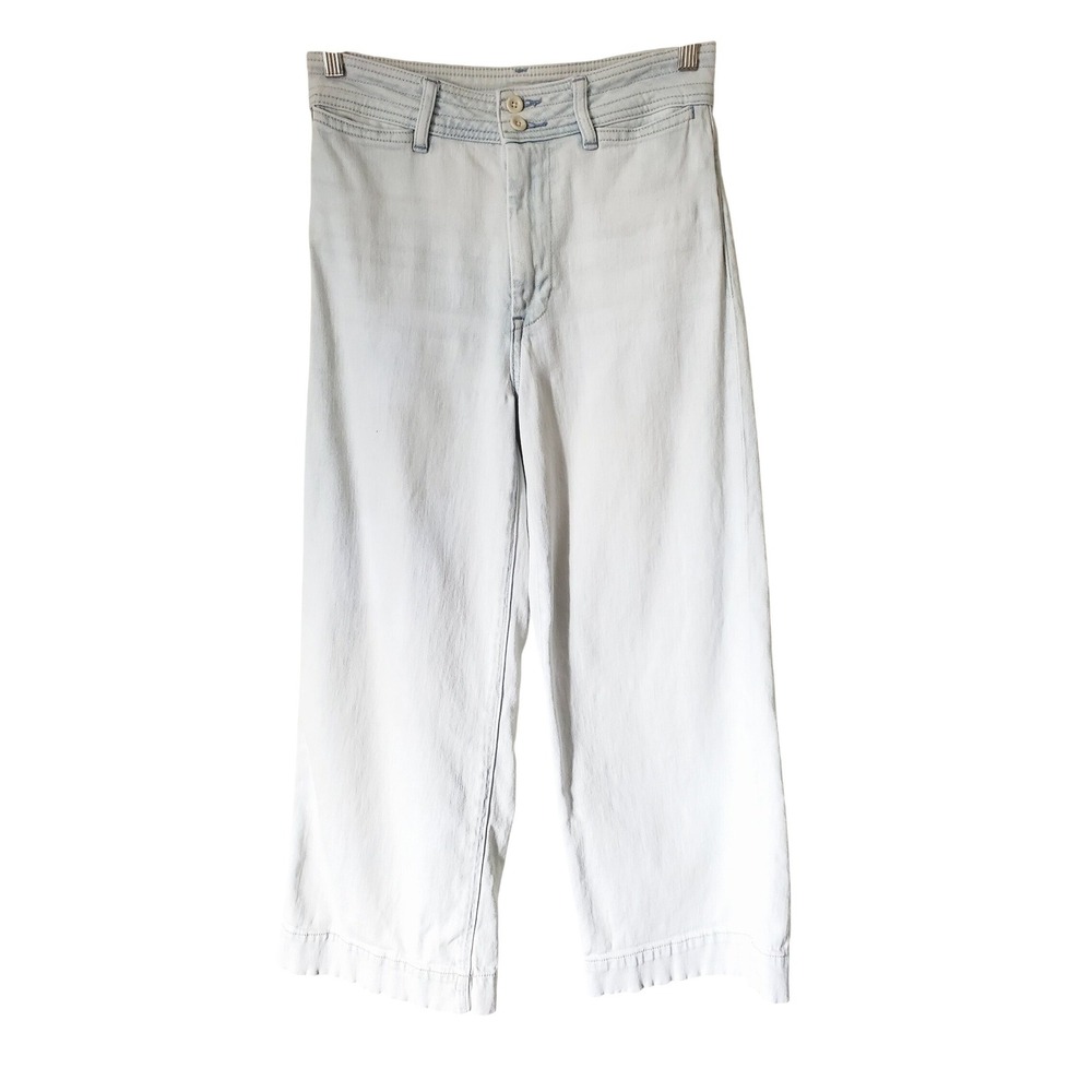 Faherty Women Light Indigo Organic Cotton Hemp Wide Leg‎ Crop Jeans Size 27